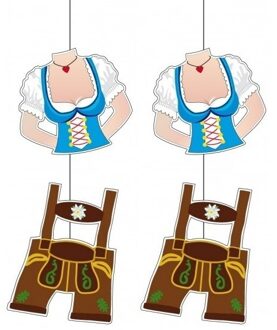 Hangdecoratie lederhosen Oktoberfest - 2x - 70 x 23 cm - Bierfeest feestartikelen - Versiering Multi
