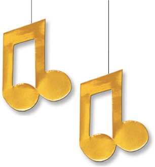 Hangdecoratie muzieknoot - 2x - goud - 29 x 18 cm - van karton - Muziek thema versiering