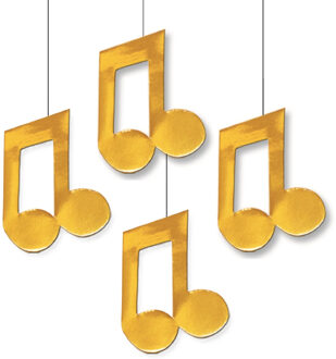 Hangdecoratie muzieknoot - 4x - goud - 29 x 18 cm - van karton - Muziek thema versiering