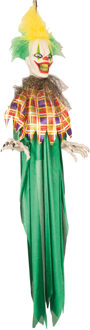 Hangdecoratie pop bewegende horror clown groen 100 cm