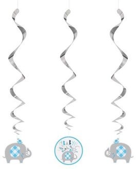 Hangdecoratie Swirl Olifant Blauw Geboorte (3st)