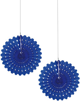 Hangdecoratie waaier/honeycomb - 2x - papier - blauw - 45 cm - feestversiering