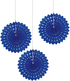 Hangdecoratie waaier/honeycomb - 3x - papier - blauw - 45 cm - feestversiering