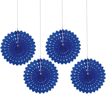 Hangdecoratie waaier/honeycomb - 4x - papier - blauw - 45 cm - feestversiering