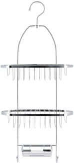 Hangend Doucherekje met zeep bakje - zilver - 3-laags - 26 x 63 cm - metaal - zonder boren
