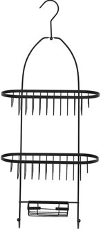Hangend Doucherekje met zeep bakje - zwart - 3-laags - 26 x 63 cm - metaal - zonder boren