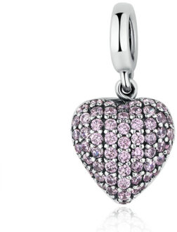Hangende bedel roze hart Zilver - One size