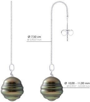 Hangende Oorbellen - 2 Echte GeCultiveerde Tahiti Parelringen van 10-11 mm Zwart - One Size