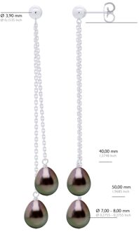 Hangende Oorbellen - Echte Gecultiveerde Tahiti Parel Paar 7-8 mm Zilver - One Size