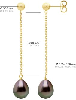 Hangende Oorbellen - Echte Gecultiveerde Tahiti Parel Paar 8-9 mm Geel - One Size