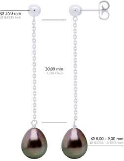Hangende Oorbellen - Echte Gecultiveerde Tahiti Parel Paar 8-9 mm Zilver - One Size