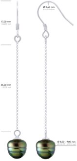 Hangende Oorbellen - Echte Gecultiveerde Tahiti Parels 8-9 mm Omcirkeld Zwart - One Size