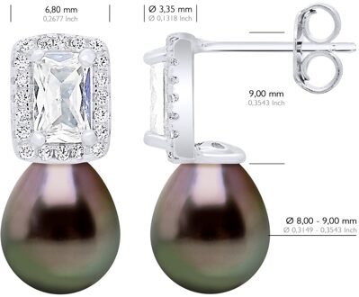 Hangende Oorbellen Echte Gecultiveerde Tahitiaanse Peren 8-9 mm Zwart - One Size