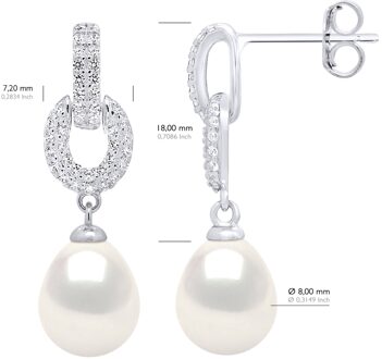 Hangende Oorbellen Echte Gecultiveerde Zoetwaterparels Peer 8-9 mm Wit - One Size