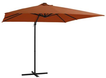 Hangende Parasol Terracotta - UV-beschermend - 24 LED-lampjes - 250 x 250 cm - Stabiele kruisvoet - Bruin