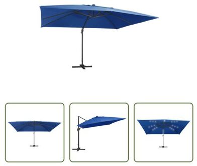 Hangende Parasol - Zonne-energie LED Verlichting - 400 x 300 x 268 cm - Azzurro Blauw - Verstelbaar