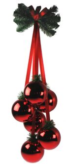 Hangende rode kerstballen 5 stuks 10 cm met groen