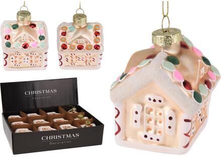 Hanger Huisje glas 8cm display a 12st verschillende