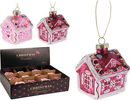 Hanger Huisje roze 8cm display a 12st verschillende