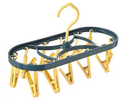 Hanger Plastic Kousen Clip Drogen Hanger Winddicht Multi Clip Vouwen Kledingrek Drogen Panty Hanger Verdikking blauw geel