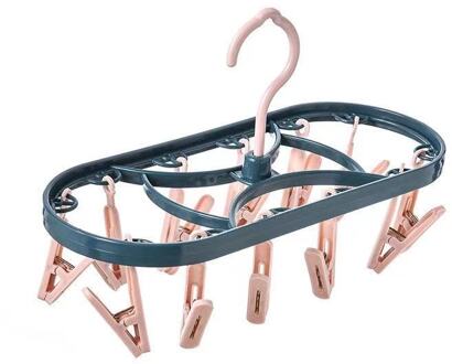 Hanger Plastic Kousen Clip Drogen Hanger Winddicht Multi Clip Vouwen Kledingrek Drogen Panty Hanger Verdikking blauw poeder