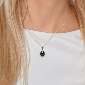 Hanger Zoetwater Pearl 8-9mm Black Pear 18K Yellow Gold Geleverd met ketting Zwart - One Size