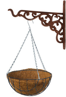 Hanging basket 25 cm met ijzeren muurhaak en kokos inlegvel - Plantenbakken Groen