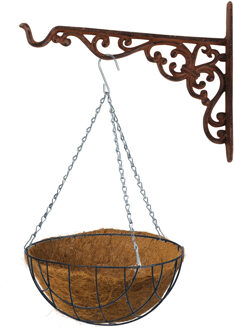 Hanging basket 25 cm met metalen muurhaak en kokos inlegvel - Plantenbakken Bruin