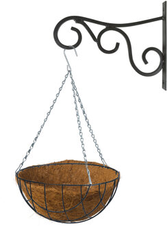 Hanging basket 25 cm met metalen muurhaak en kokos inlegvel - Plantenbakken Groen