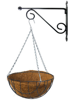 Hanging basket 25 cm met metalen muurhaak en kokos inlegvel - Plantenbakken Groen