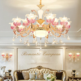 hanging crystal golden chandelier pendant lamp suspension led light pink lamp Chandelier for bedroom chandeliers home hall