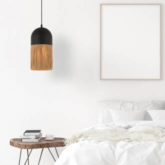 Hanglamp 23071, zwart/naturel, Ø18cm, metaal, papier zwart, natuurlijke kleur