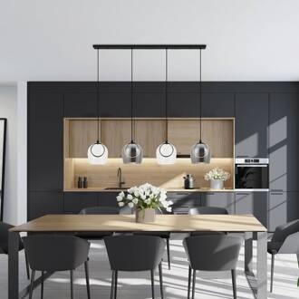 Hanglamp 23082, 4-lamps, glas, lengte 105 cm helder, rookgrijs, zwart