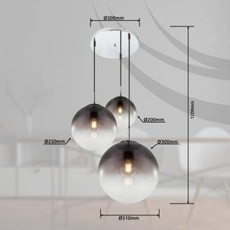 Hanglamp 3 glazen bollen 'Varus' - chroom - smoke glas
