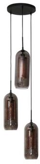 Hanglamp 3L Smoke - Getrapt - Glas-geperforeerd staal - Artic zwart
