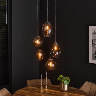 Hanglamp 5L Mix - Getrapt - Chromed Glas Grijs