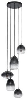 Hanglamp 5L Mix - Getrapt - Glass Shaded - Artic zwart