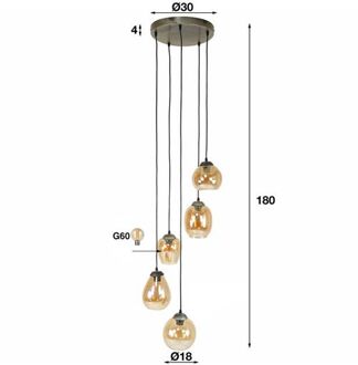 Hanglamp 5L Mix - Getrapt mix - Amberkleurig glas Grijs