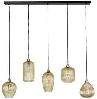 Hanglamp 5L Stripe Glass Mix - Amberkleurig Glas Grijs