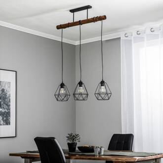 Hanglamp Acero met kooikappen, 3-lamps zwart, bruin