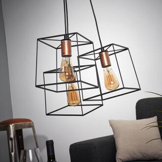Hanglamp Agatha in vintage-look drie lichtbronnen zwart, koper