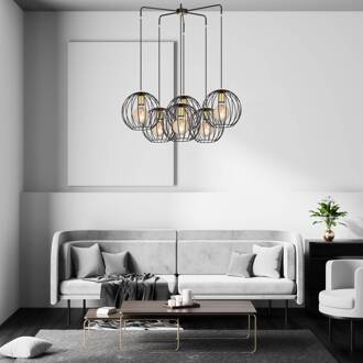 Hanglamp Albio 6 met kooi-schermen, zwart