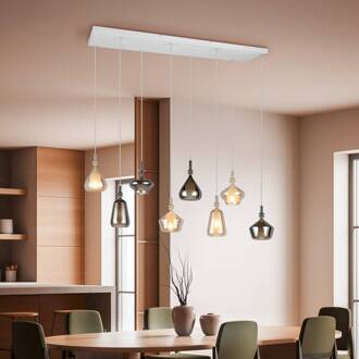 Hanglamp Aldea, lengte 115 cm wit/amber/chroom glas, 8-lamps. wit, amber, chroom