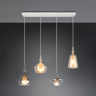 Hanglamp Aldea, lengte 65 cm, wit/amber/chroom glas, 4-lamps. wit, amber, chroom