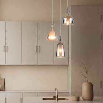 hanglamp Aldea, Ø 28 cm, wit/amber/chroom, glas, 3-lamps. wit, amber, chroom