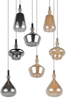 Hanglamp Aldea, Ø 60 cm, wit/amber/chroom, glas, 8-lamps. wit, amber, chroom