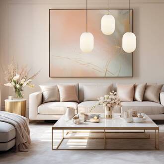 Hanglamp Alias, metaal goudkleurig opaalglas, 3-lamps lang opaalwit, goud