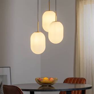 Hanglamp Alias, metaal goudkleurig opaalglas, 3-lamps rond opaalwit, goud
