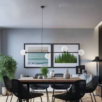 Hanglamp Alison zwart/wit, 4-lamps, balk, 154 cm zwart, wit