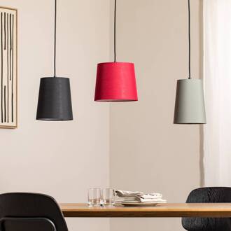 hanglamp Amilia, stof, 3-lamps, rood/grijs/zwart Hout naturel, rood, grijs, zwart